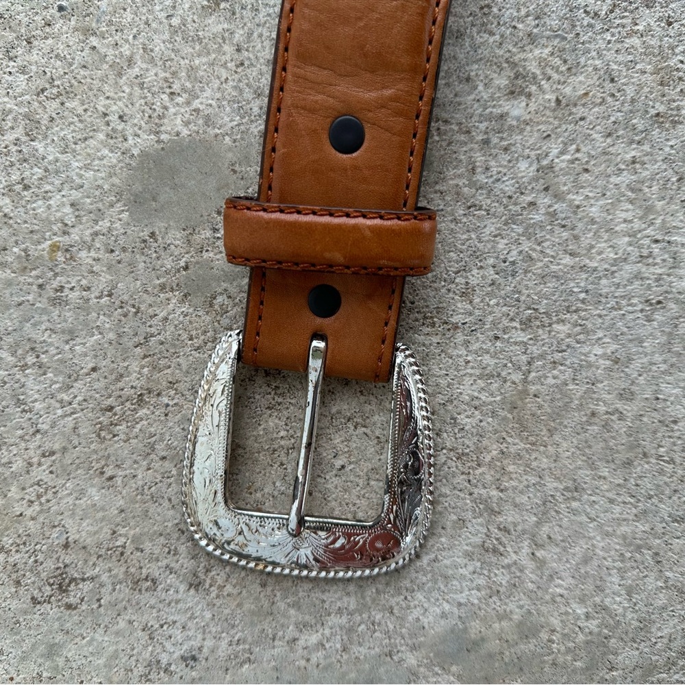 Men’s Authentic Tony Lama Vintage Brown Braided Western Leather Concho Belt 36 - Picture 12 of 16